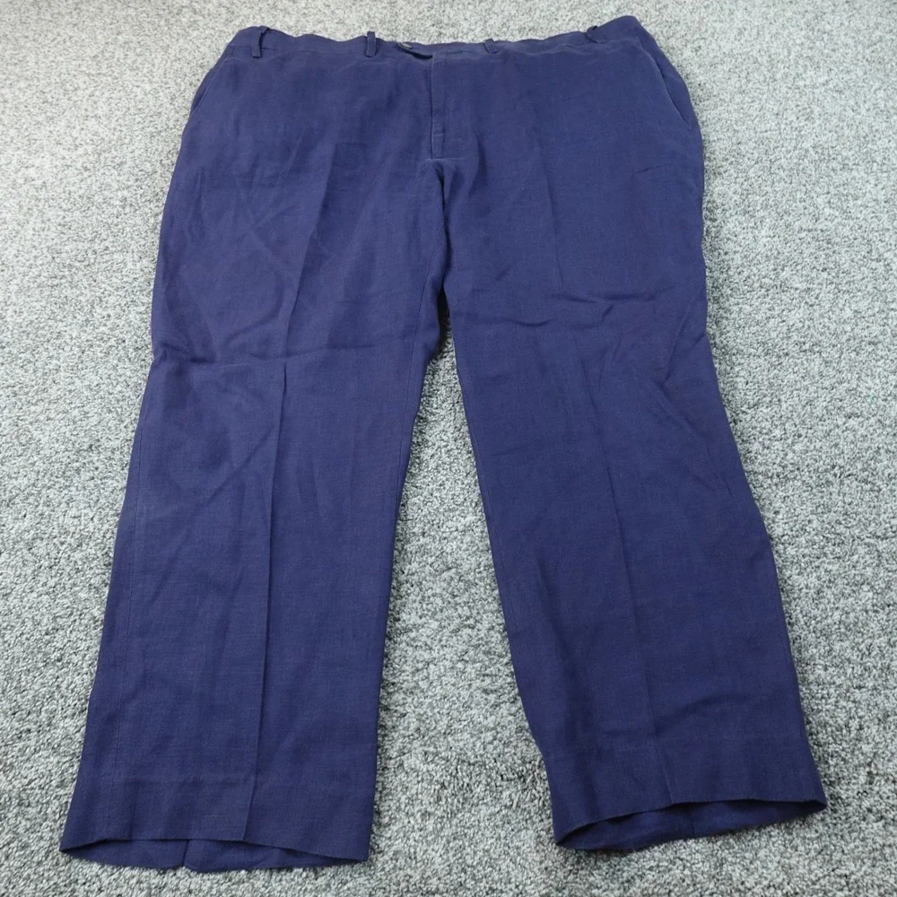 Ralph Lauren Pants Mens 48X29 Blue Linen Flat Front Chino Trouser Dress Slacks